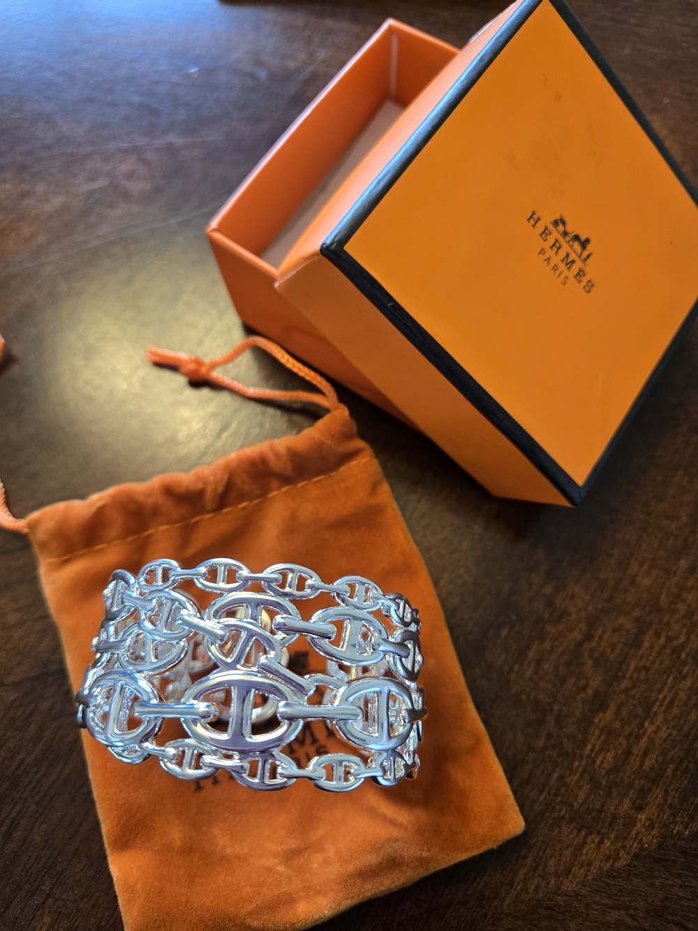 Hermès 925 Silver Chaîne d'Ancre Wide Cuff Bracelet